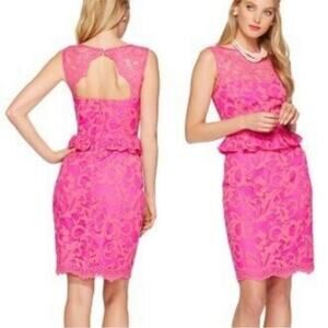 Lilly Pulitzer Barbie Kiri Pink Lace Peplum Mambo Corded Lace Sheath Dress 0
